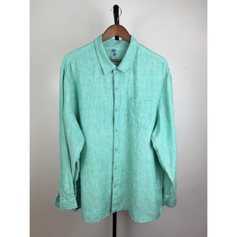 Ocean & Coast 100% Linen Green Shirt 2XL Relaxed Fit Coastal Chic Summer